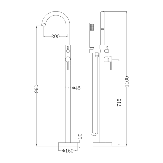 Custom Logo Commercial Floor Standing Single Lever Free Standing Bathtub Faucet Shower Bath Mixer Tap With Hand Shower Stand