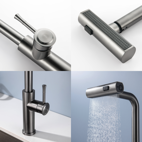 Factory Supplier Custom Design Hot Sale Stainless Steel Pull Out Taps Grey Faucet Water Mixer