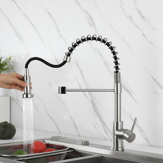 Manufacturer Customized High Quality Pull Down Stainless Steel Sink Tap Spring Lever Kitchen Mixer Kitchen Faucet Single Handle