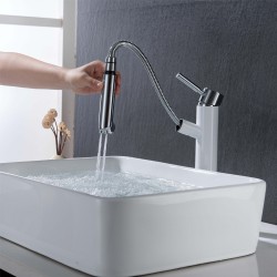 Factory Supply Durable Brass White Pull Out High Spout Single Cold Faucet Bathroom Mixers