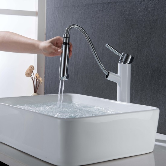 Factory Supply Durable Brass White Pull Out High Spout Single Cold Faucet Bathroom Mixers