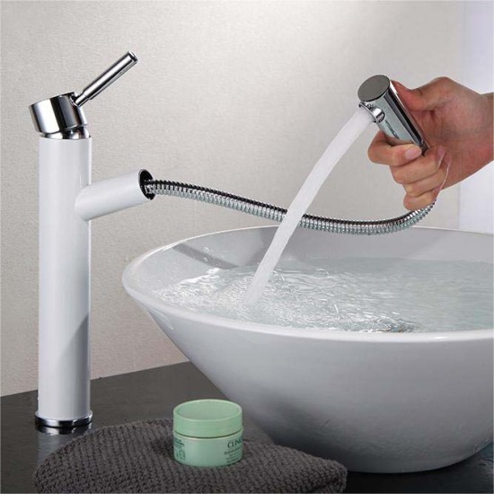 Factory Supply Durable Brass White Pull Out High Spout Single Cold Faucet Bathroom Mixers