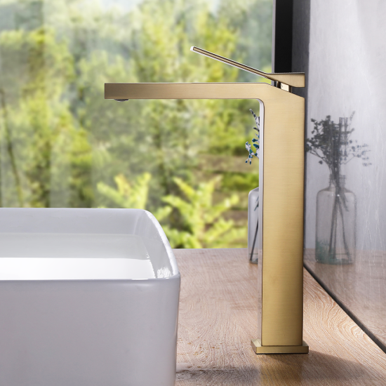 Factory Supply Custom Brass Luxury Tall Basin Brushed Gold Taps Faucet Bathroom