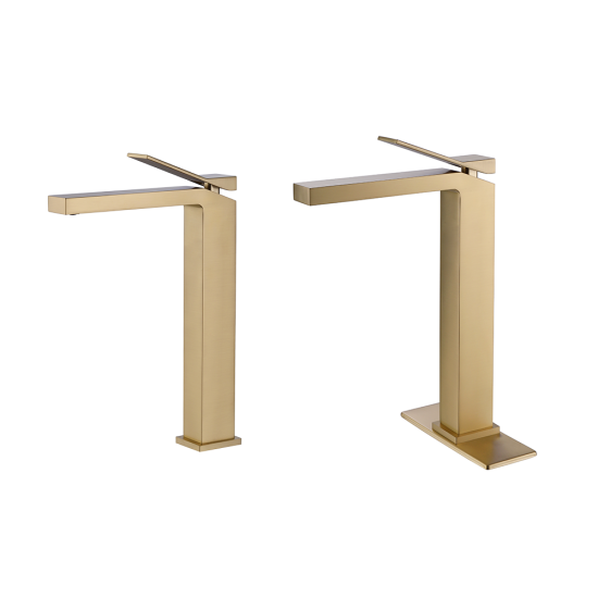 Factory Supply Custom Brass Luxury Tall Basin Brushed Gold Taps Faucet Bathroom